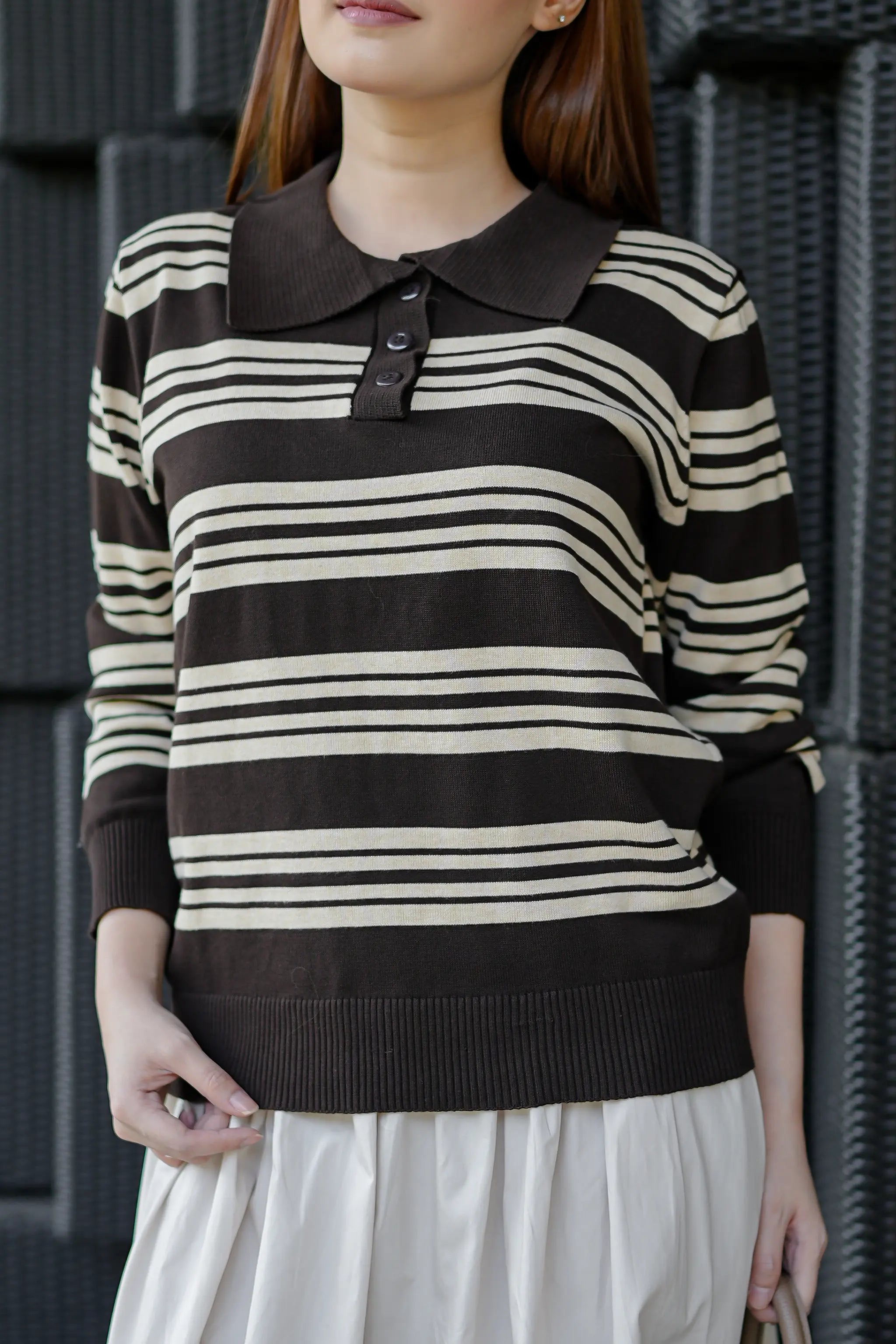 Avery Striped Sweatshirt in Brown Beige