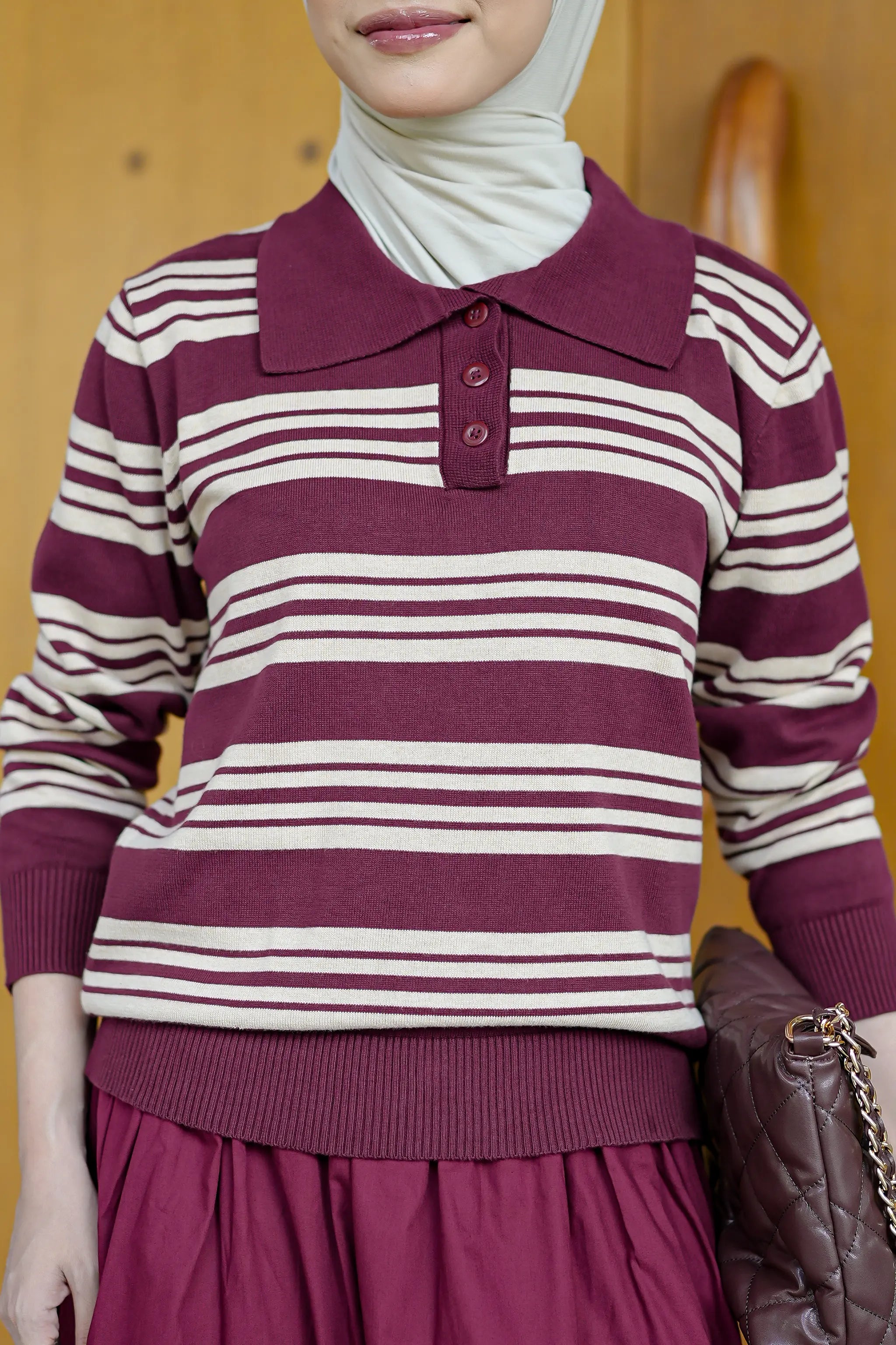 Avery Striped Sweatshirt in Maroon