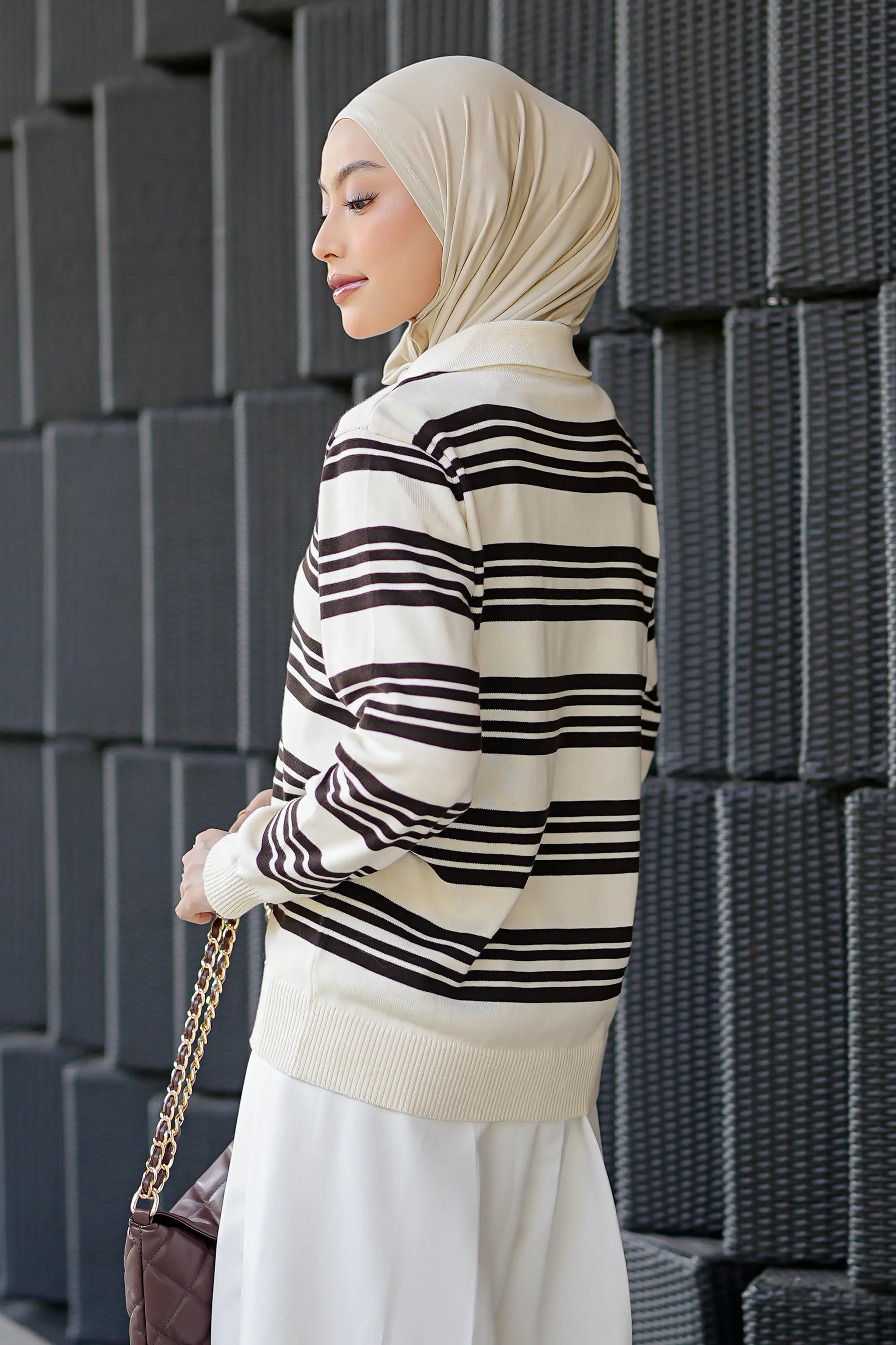 Avery Striped Sweatshirt in White