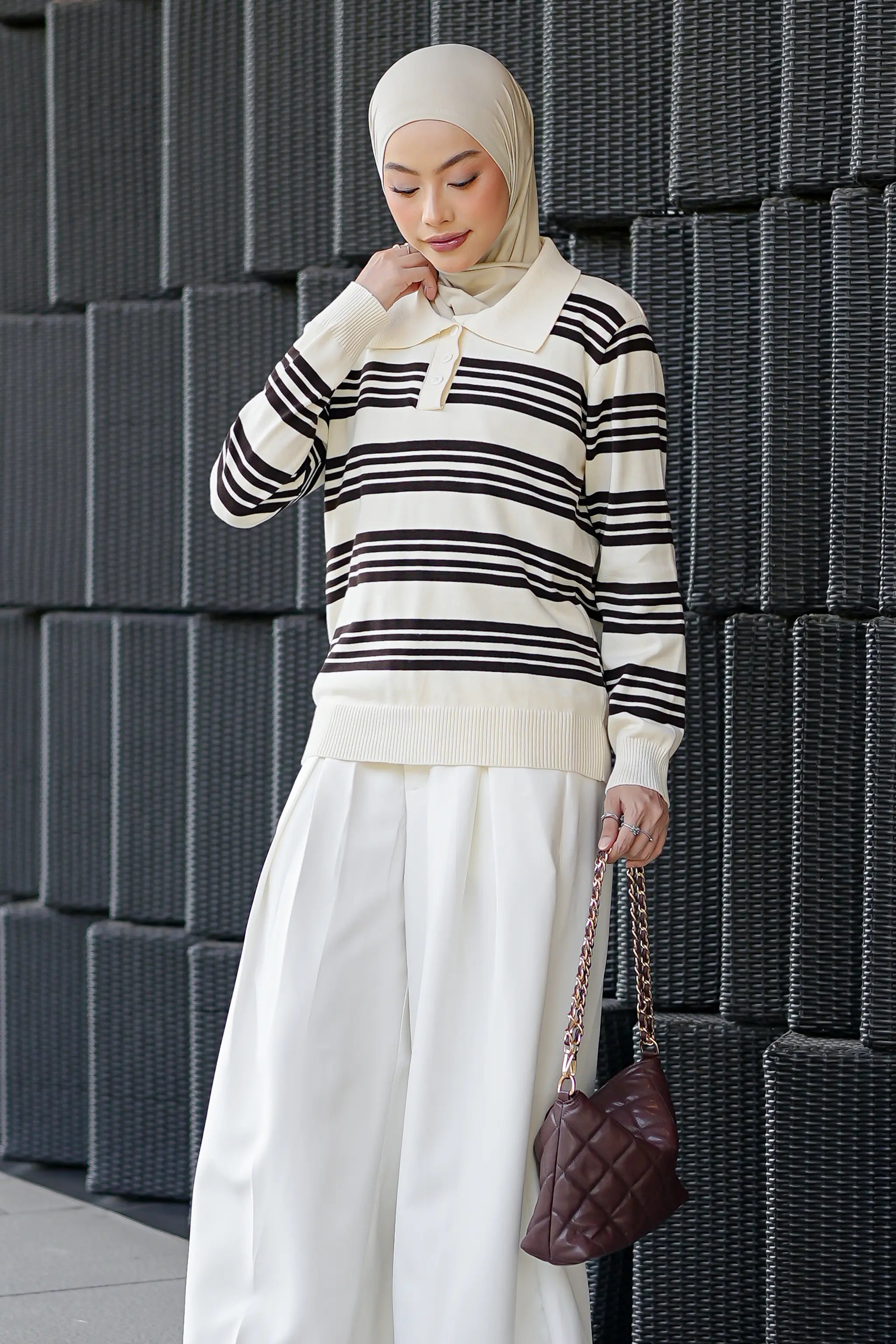 Avery Striped Sweatshirt in White