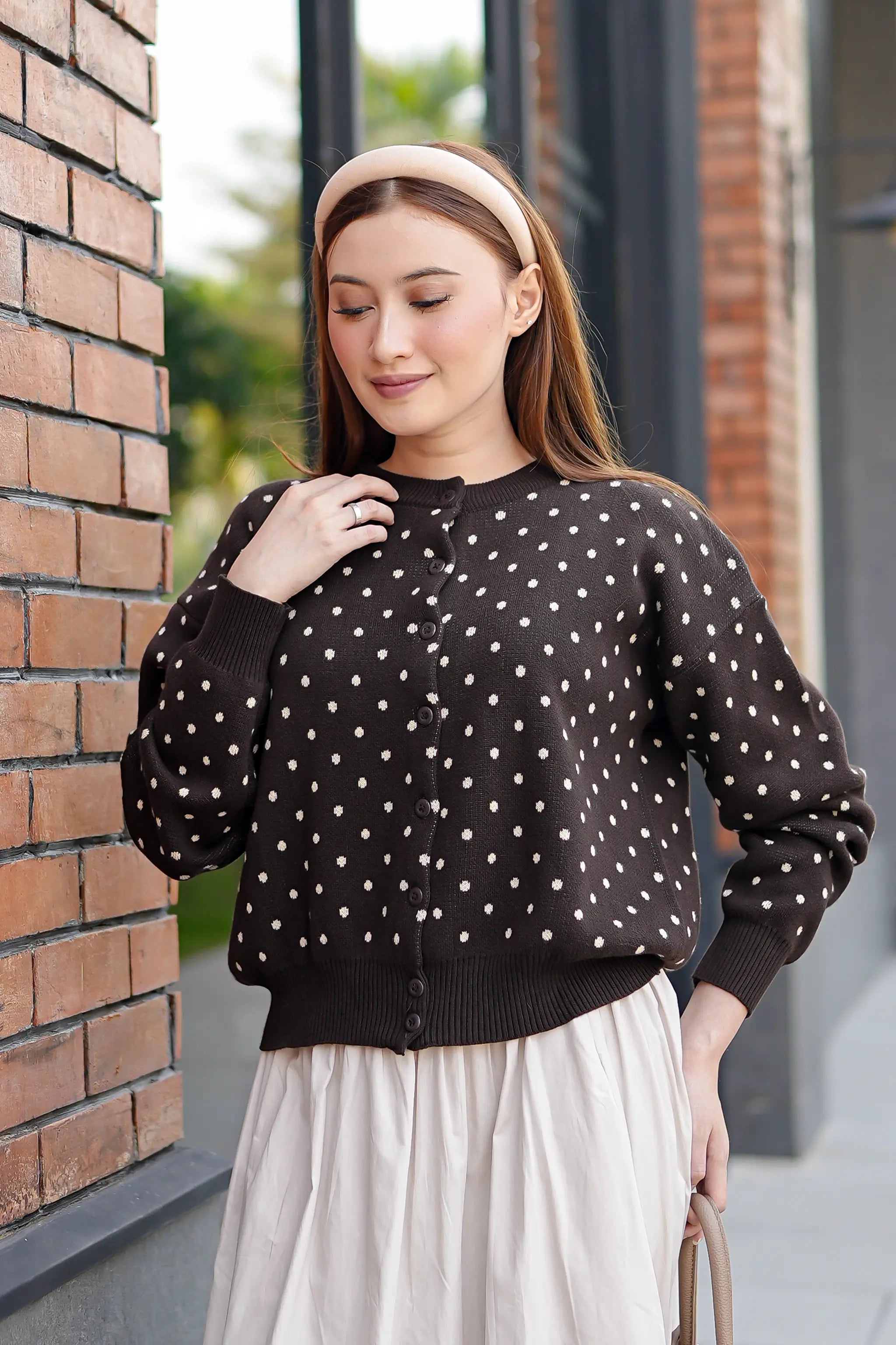 Cassie Polka Cardigan in Brown