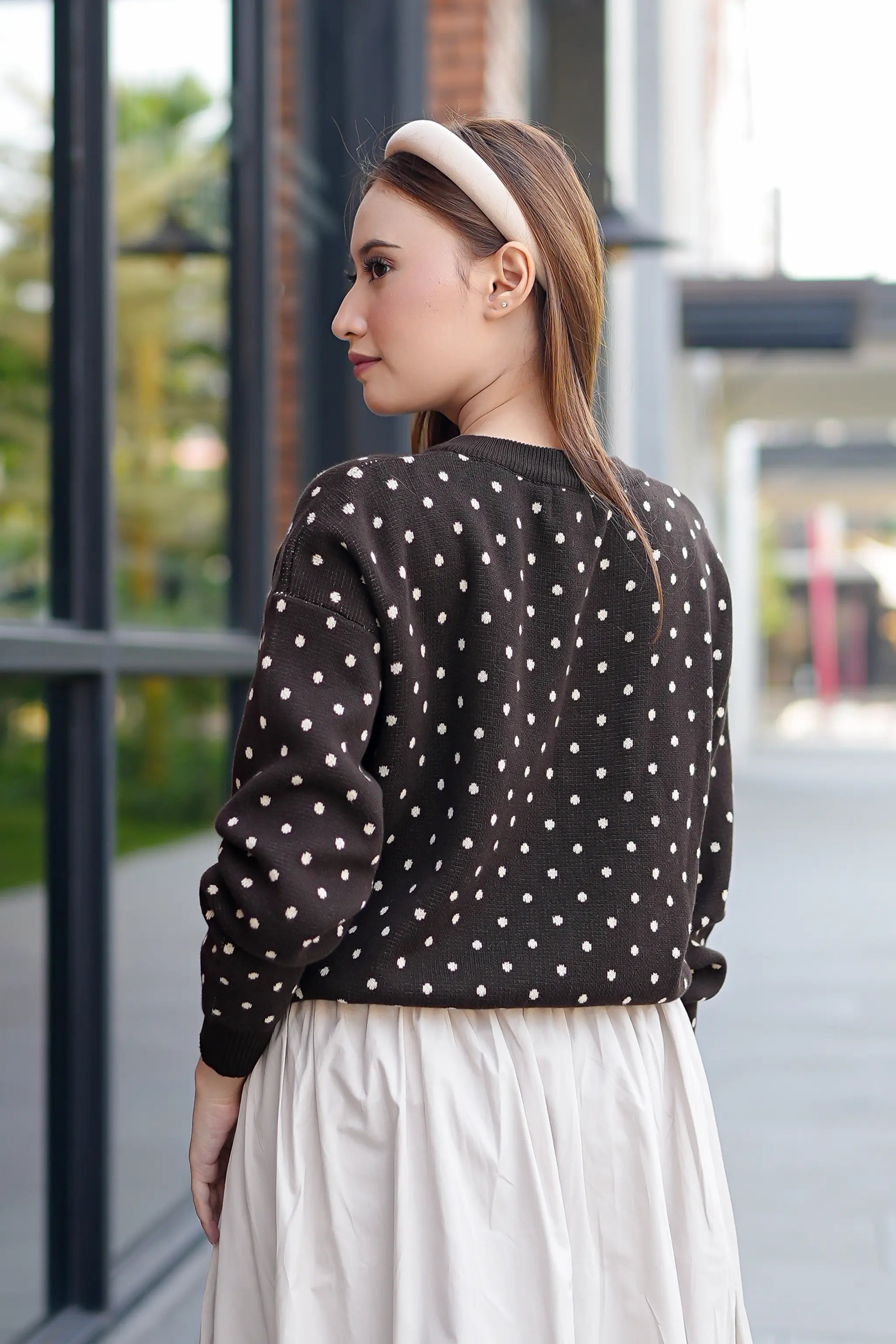 Cassie Polka Cardigan in Brown