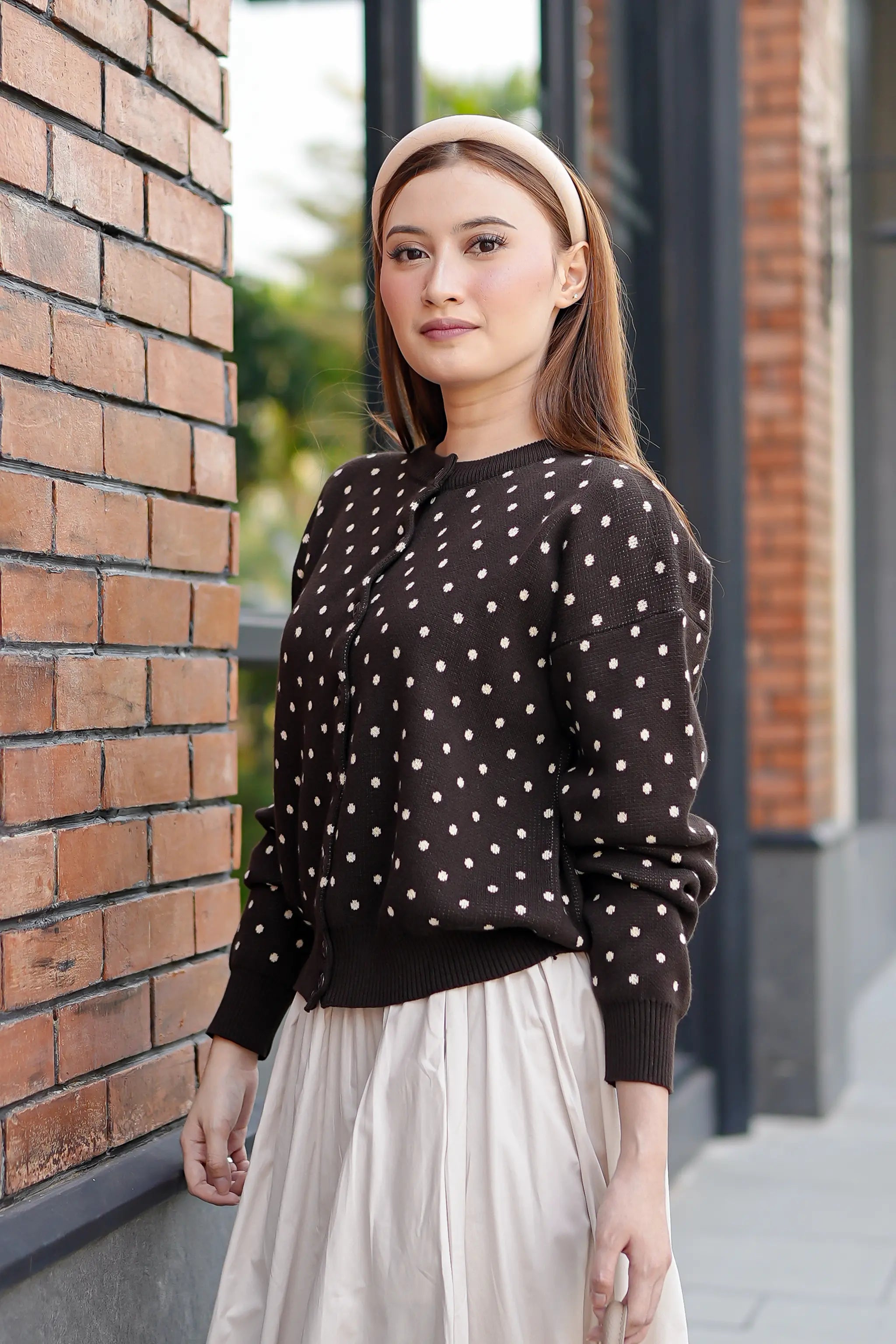 Cassie Polka Cardigan in Brown