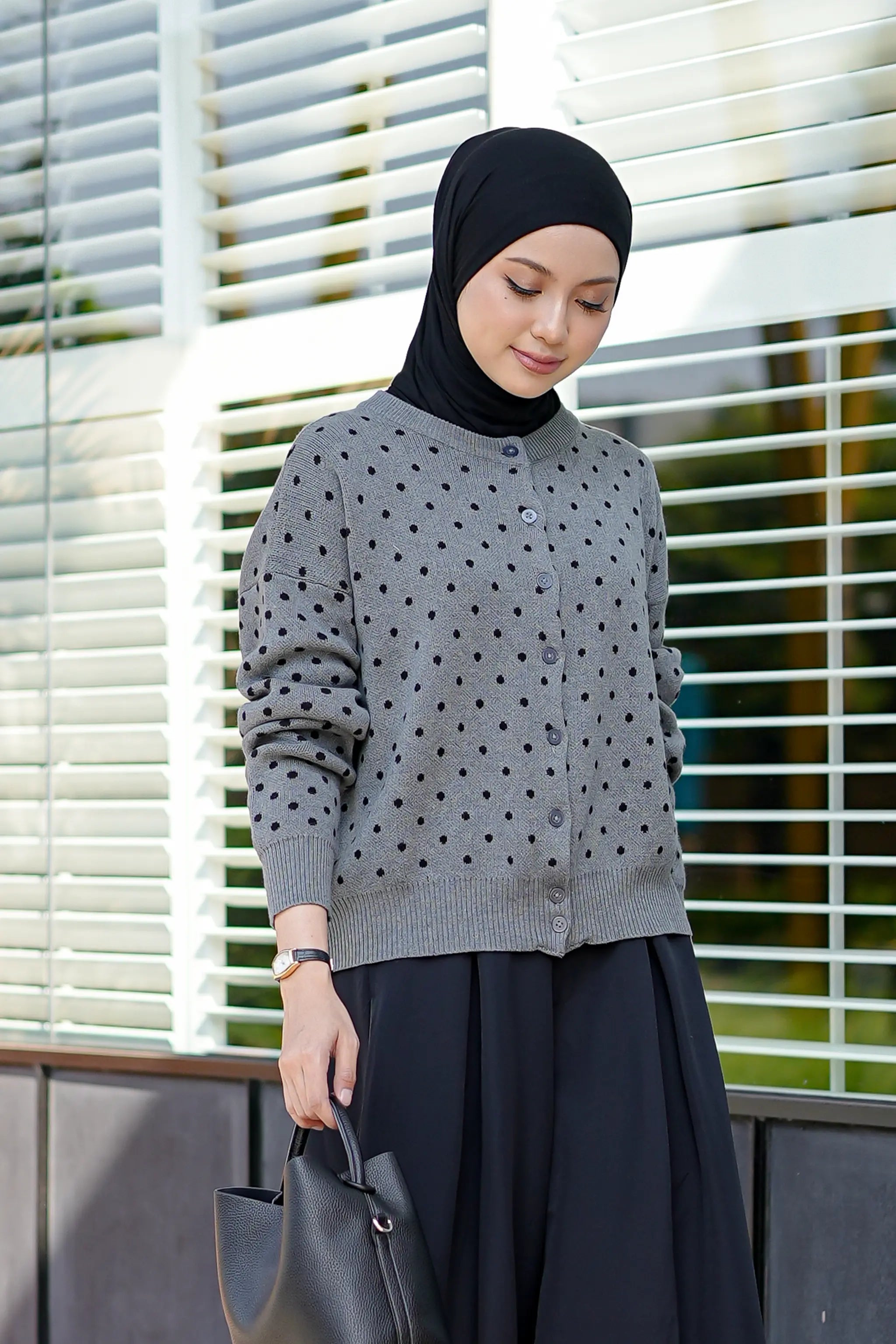 Cassie Polka Cardigan in Grey