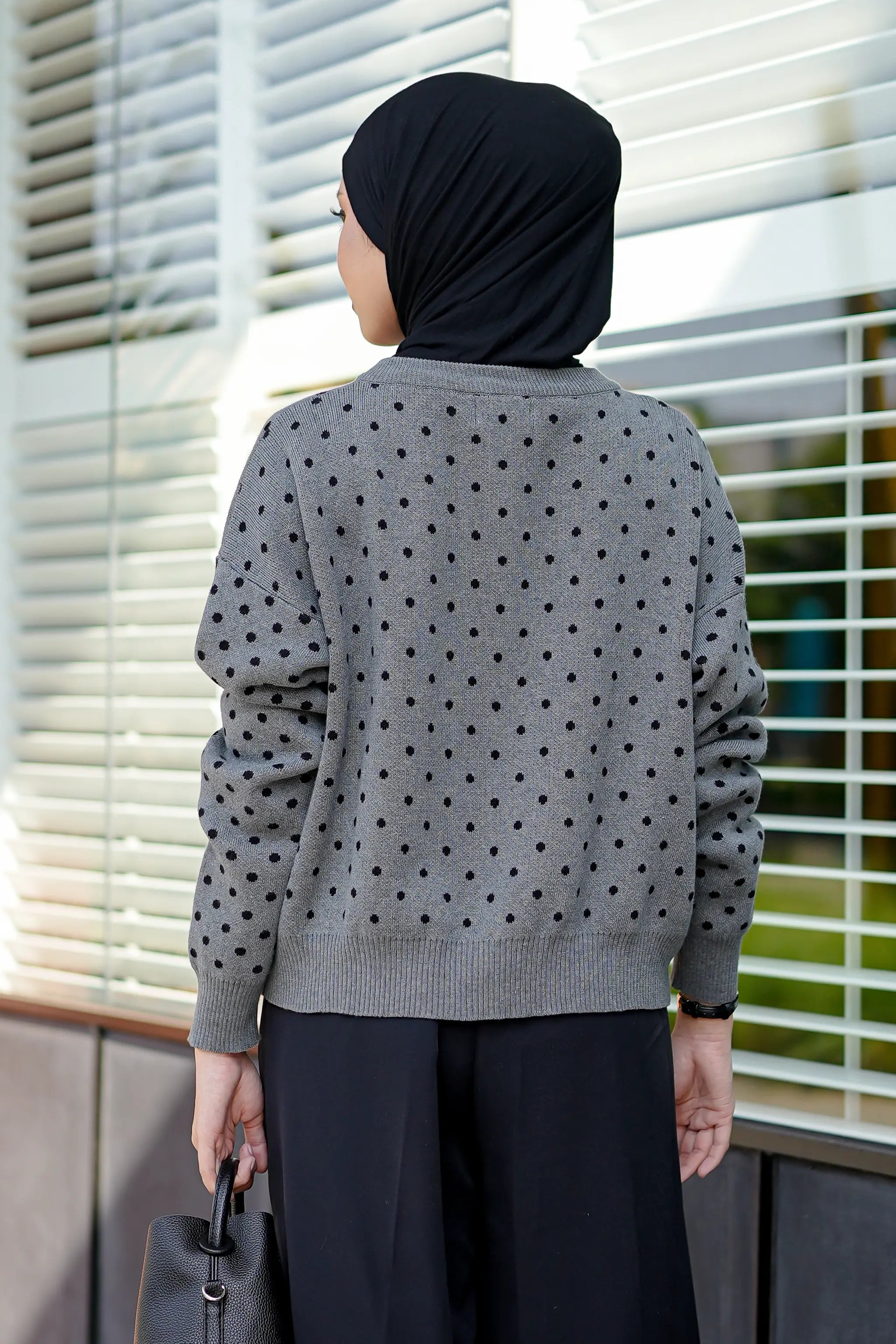 Cassie Polka Cardigan in Grey