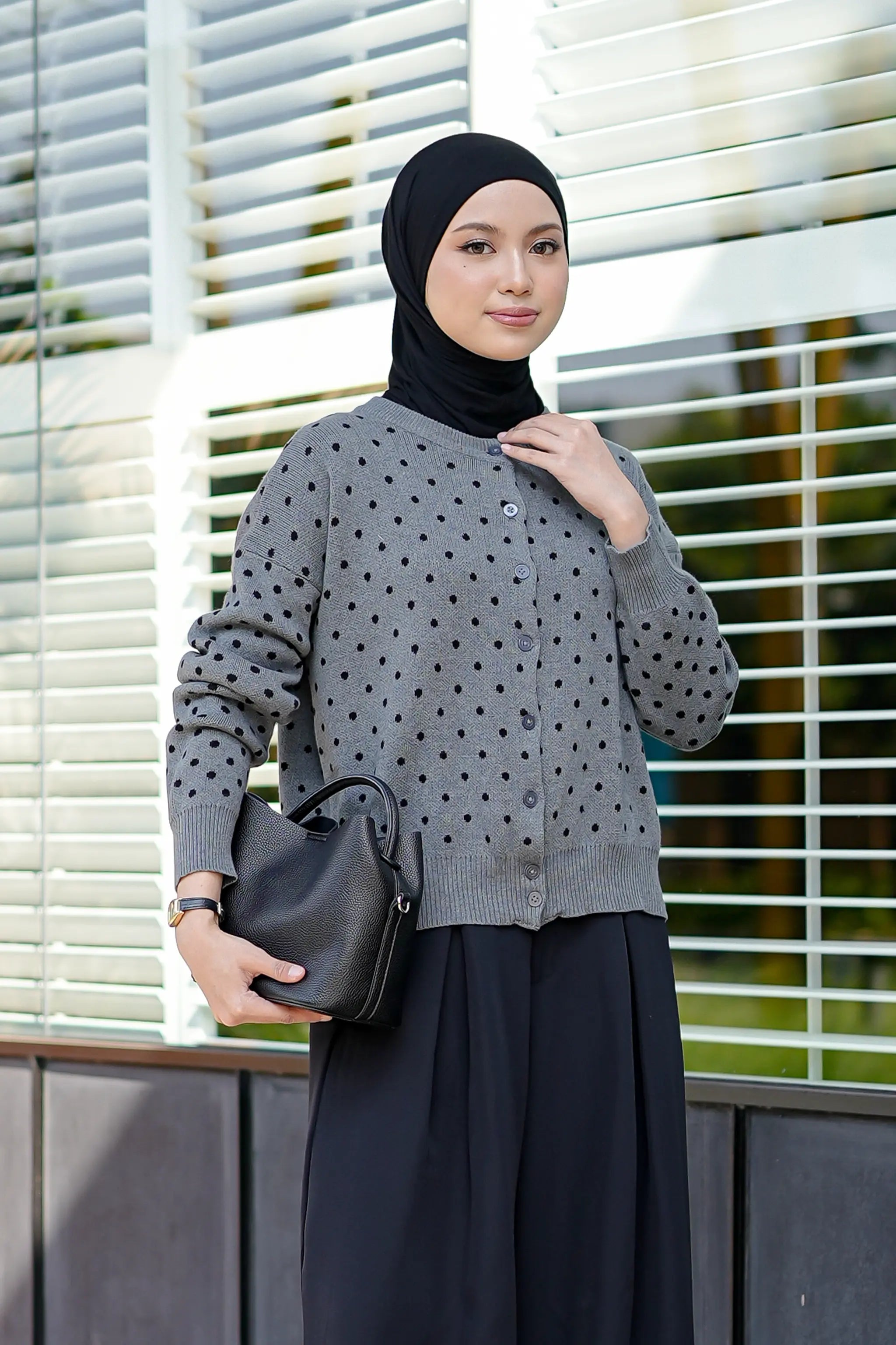 Cassie Polka Cardigan in Grey