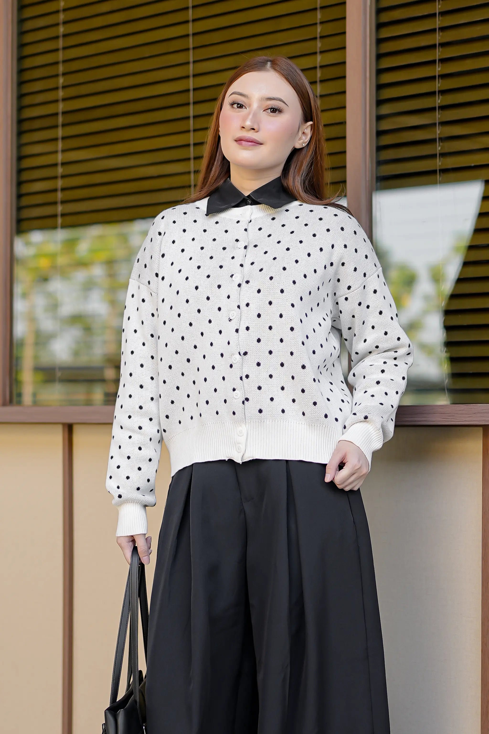 Cassie Polka Cardigan in Off White