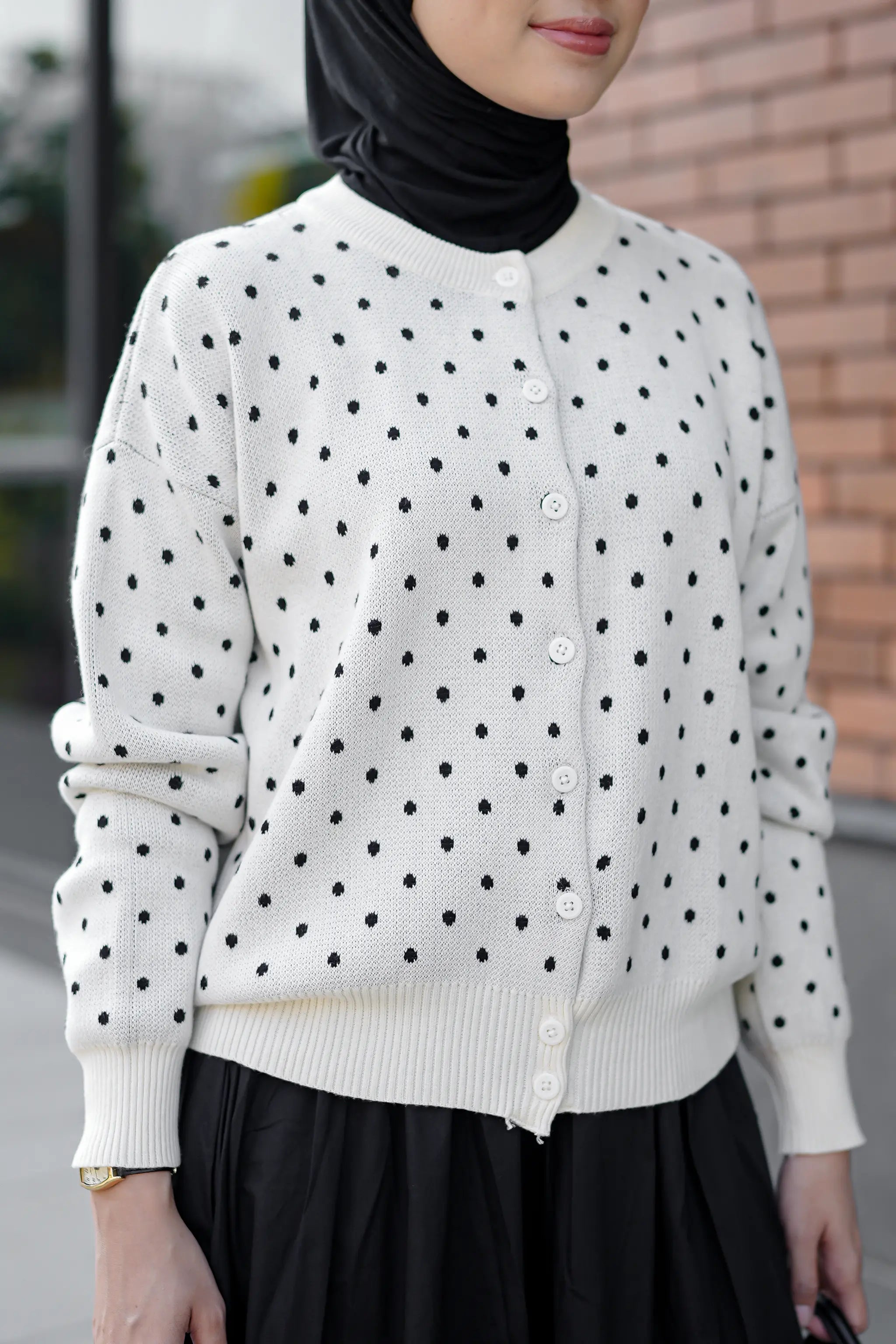 Cassie Polka Cardigan in White