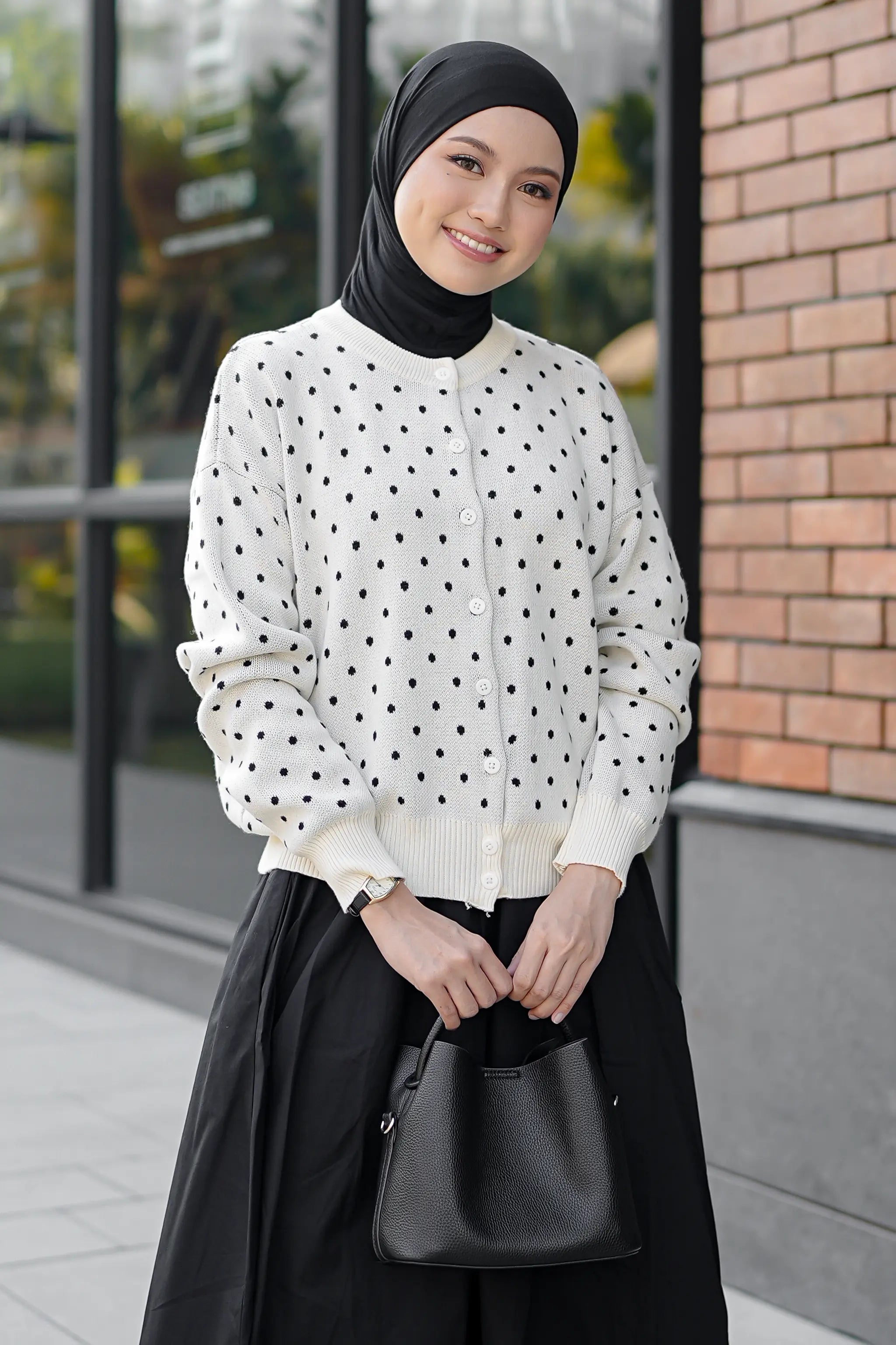 Cassie Polka Cardigan in White