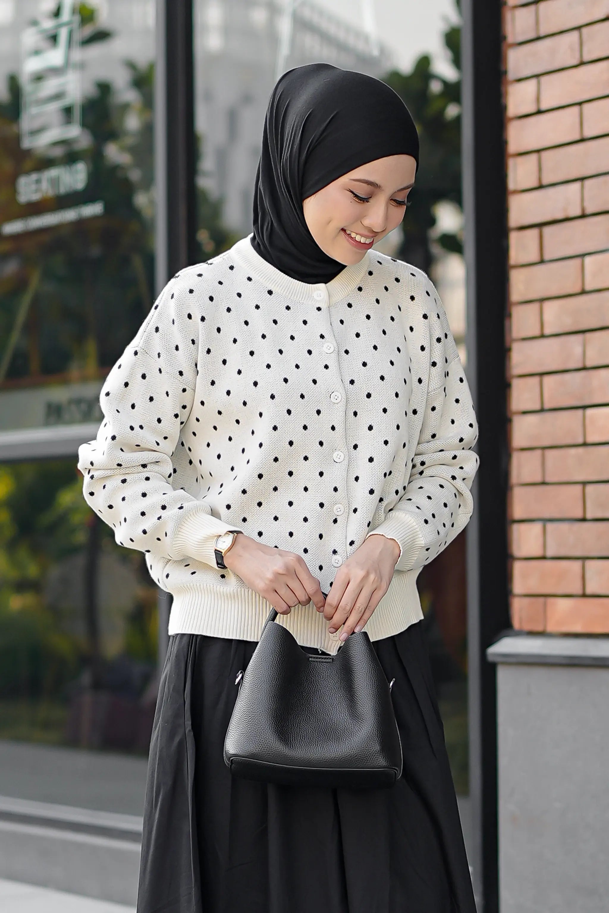 Cassie Polka Cardigan in White