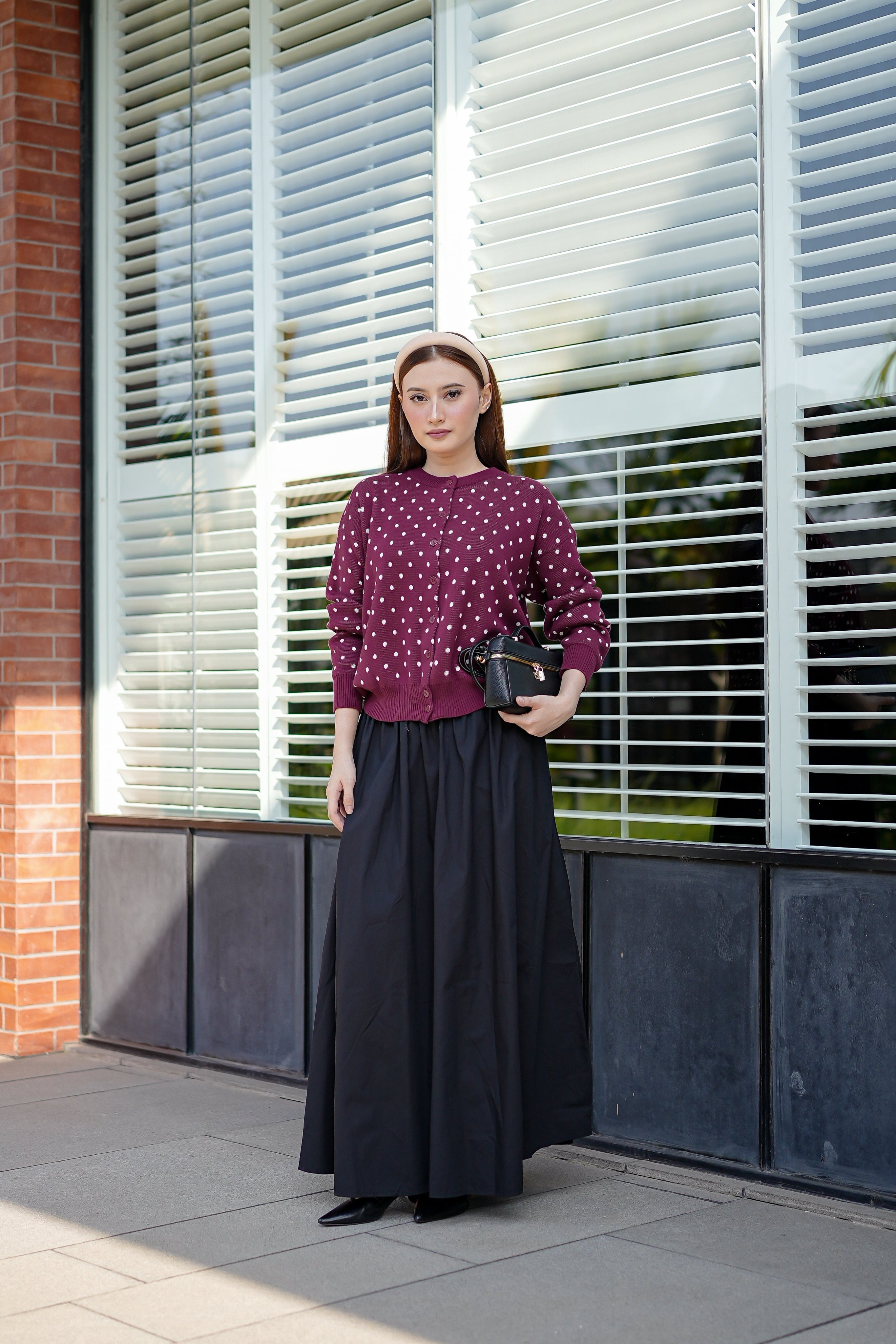 Cassie Polka Cardigan in Maroon