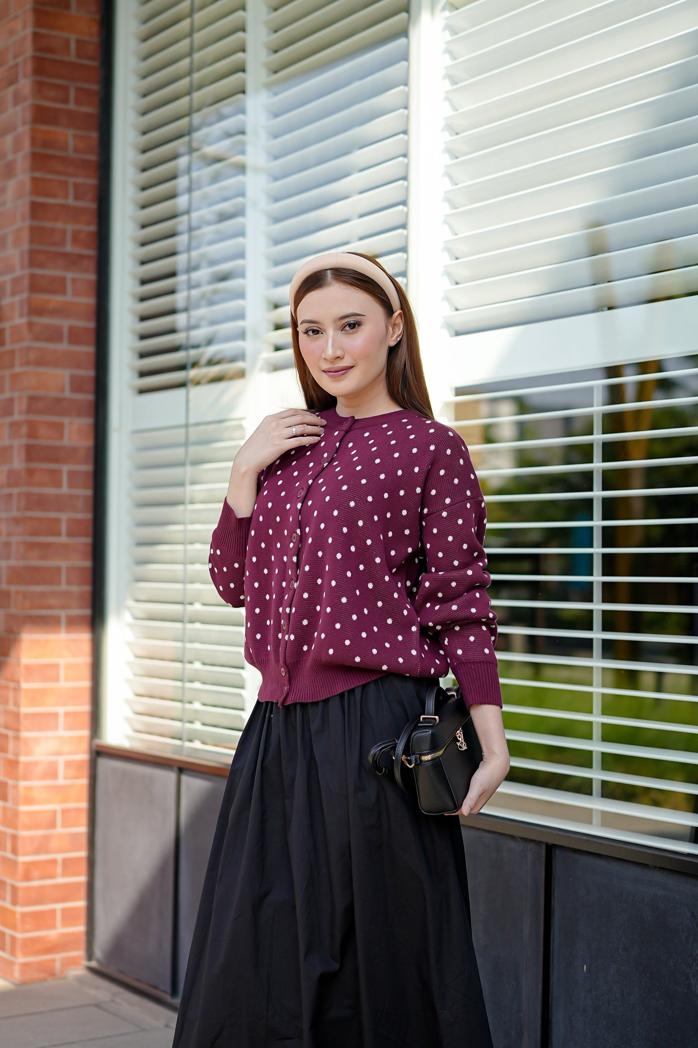 Cassie Polka Cardigan in Maroon