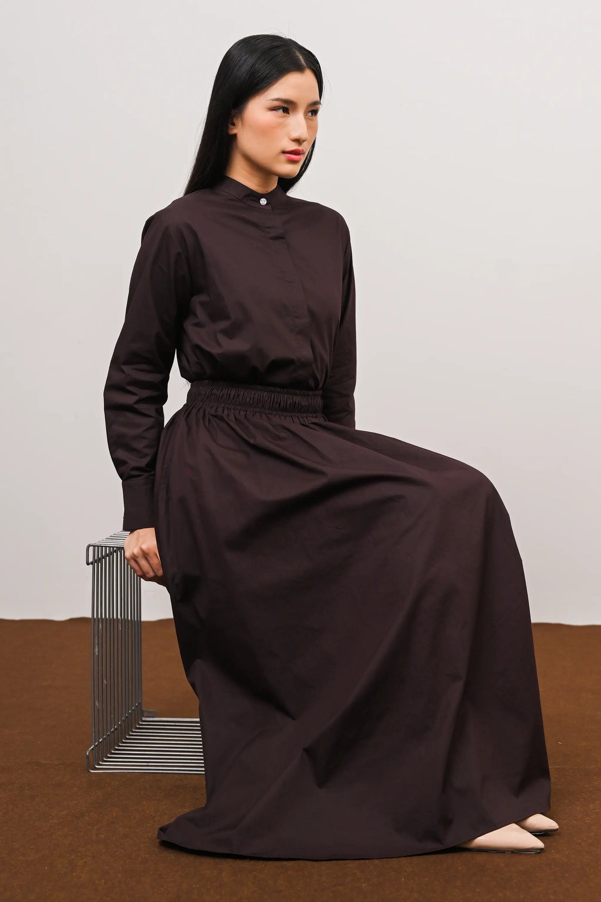 Signature Cotton Poplin Flow Skirt in Cacao