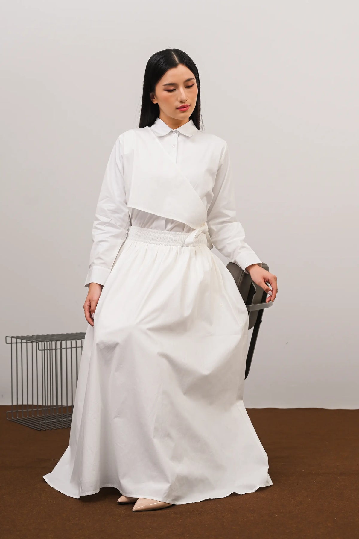 Signature Cotton Poplin Flow Skirt in Off White
