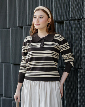 Avery Striped Sweatshirt in Brown Beige