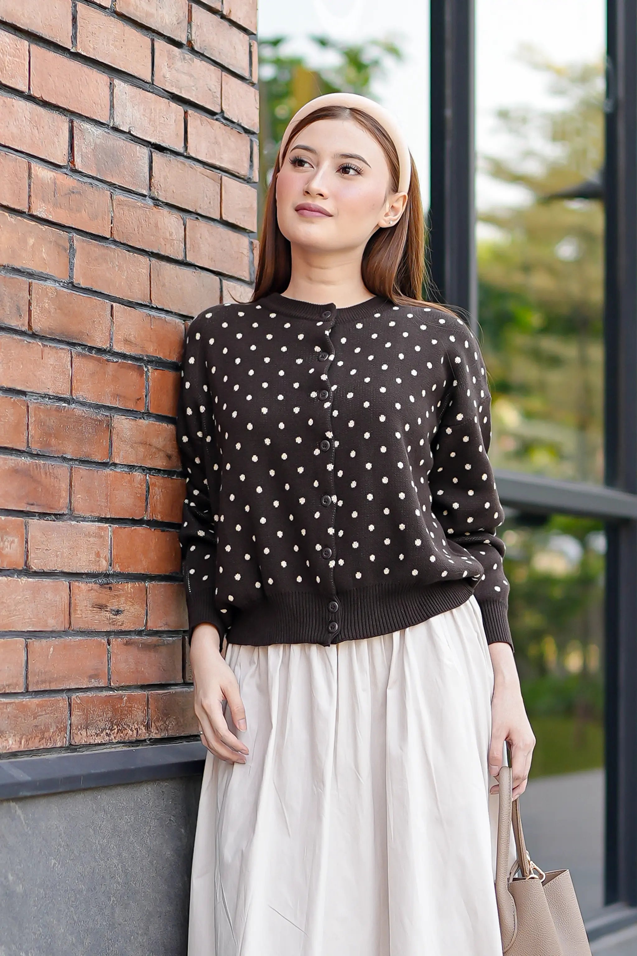 Cassie Polka Cardigan in Brown