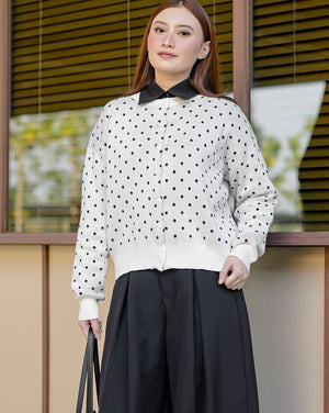 Cassie Polka Cardigan in Off White