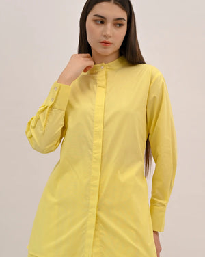 Signature Cotton Poplin Shirt with Mandarin Collar in Lemon