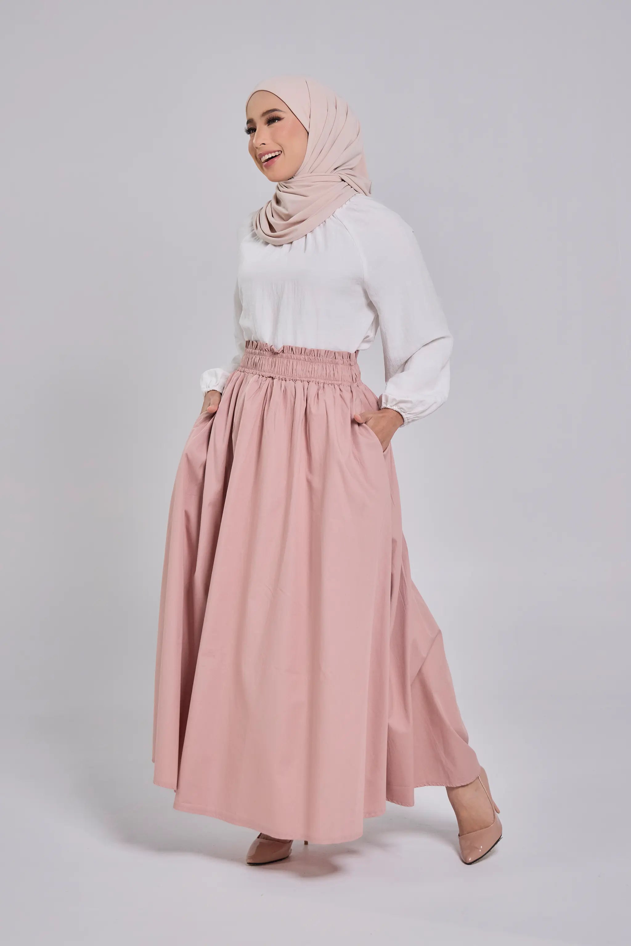 Lily Cotton Poplin Skirt in Dusty Pink