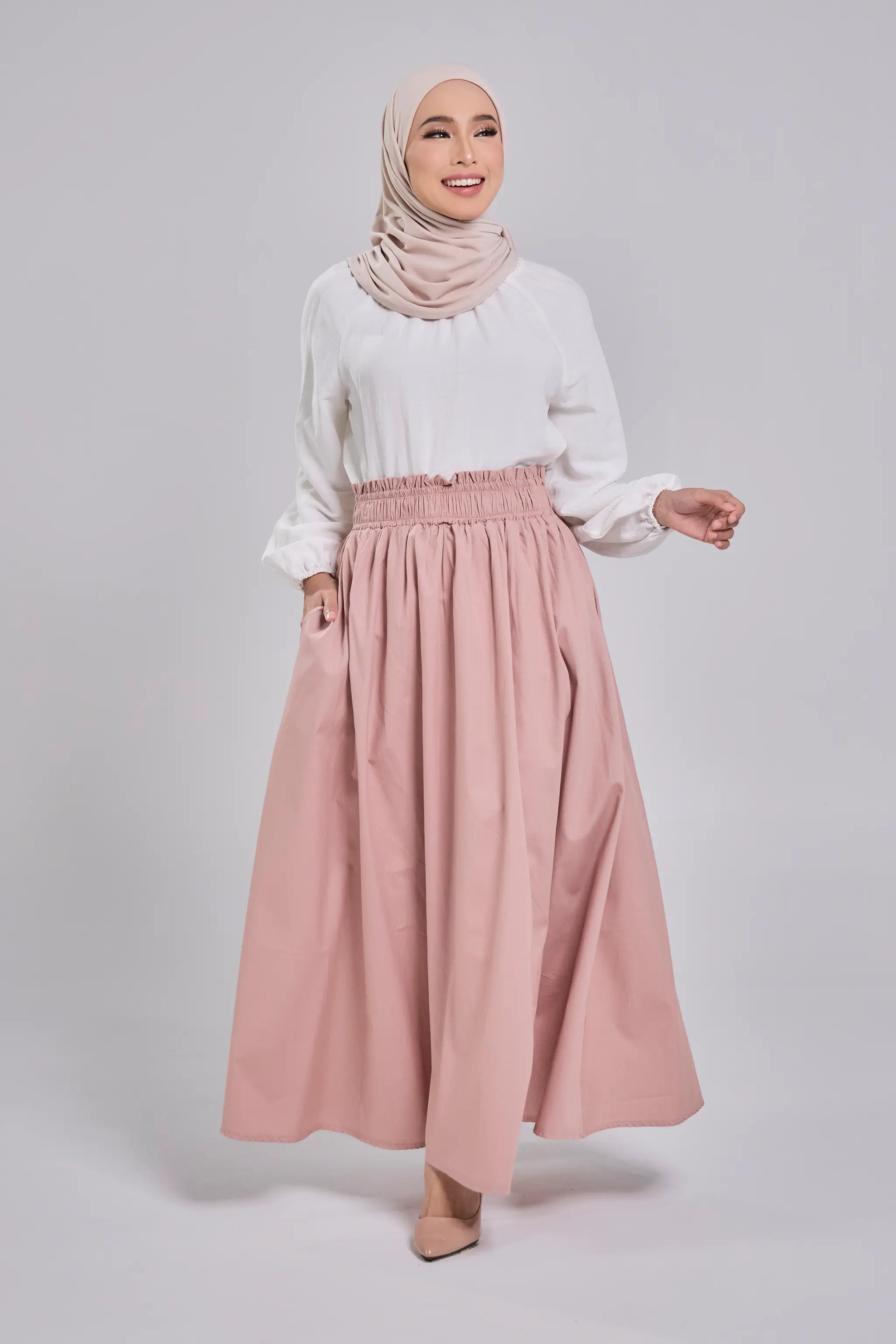 Lily Cotton Poplin Skirt in Dusty Pink