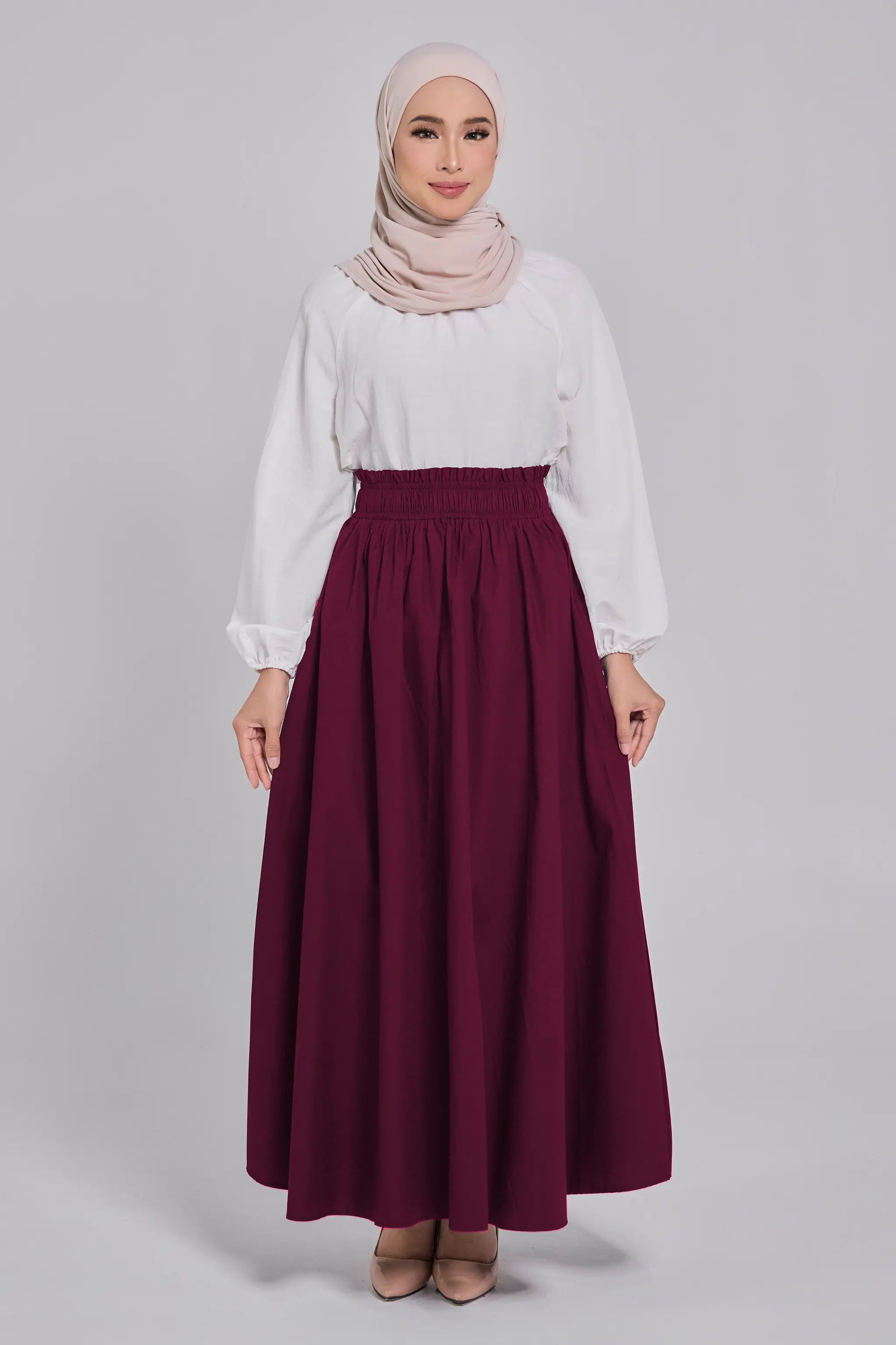 Lily Cotton Poplin Skirt in Maroon