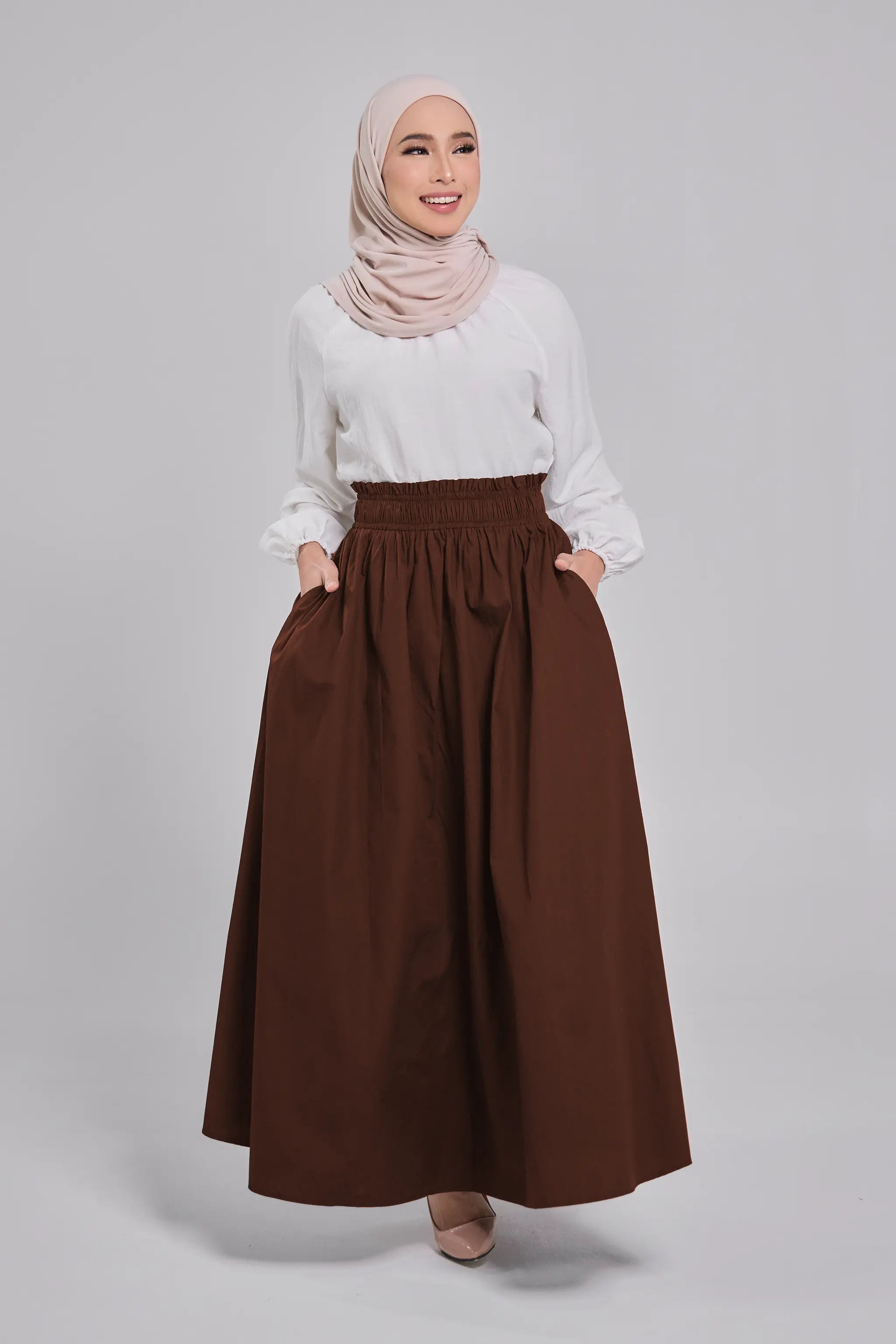 Lily Cotton Poplin Skirt in Brunette