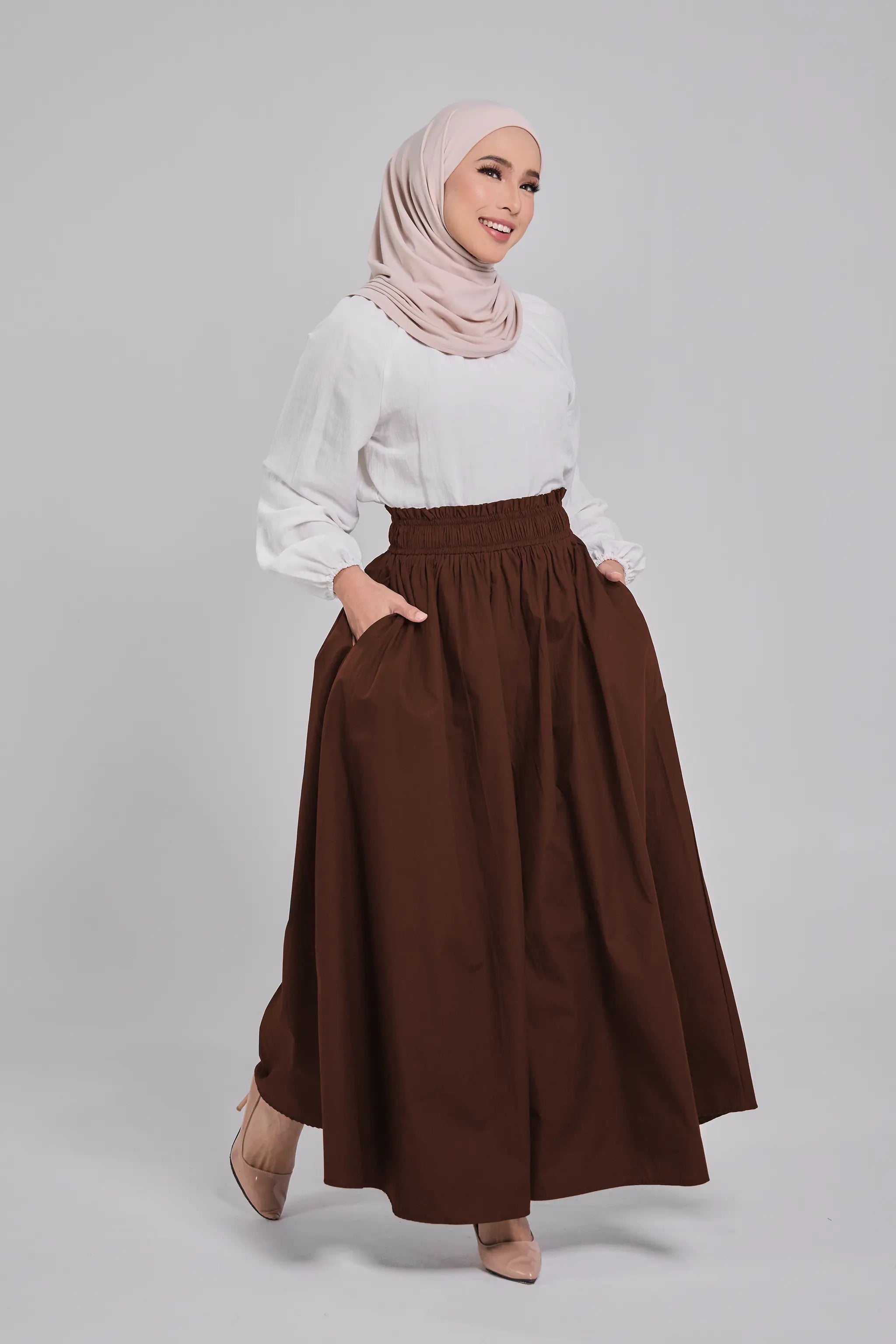 Lily Cotton Poplin Skirt in Brunette